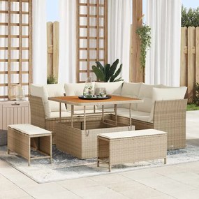 vidaXL Σετ Καναπέ Κήπου Ρυθμιζόμενο ύψος 8 pcs Μπεζ συνθετικό ρατάν