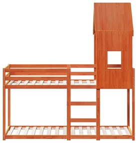 vidaXL Κουκέτα με Οροφή Καφέ Κεριού 90x200εκ. από Μασίφ Ξύλο Πεύκου