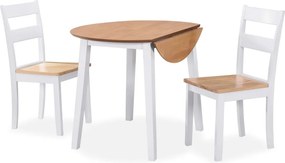 vidaXL Σετ Τραπεζαρίας 3 τεμ. Λευκό από MDF και Ξύλο Καουτσουκόδεντρου