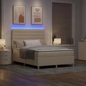vidaXL LED Κρεβάτι με βάθρο με στρώμα Κρεμ 140 x 190 cm ύφασμα
