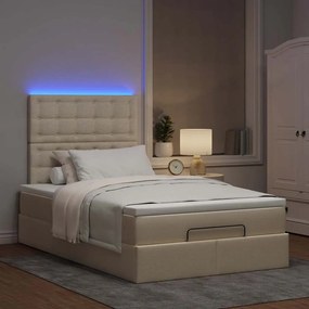 Οθωμανικό κρεβάτι με στρώμα &amp; LEDs Cream 120x190cm ύφασμα