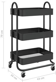 vidaXL Τροχήλατη Βάση 3 Επιπέδων Μαύρο 43 x 34 x 79 εκ. από Ατσάλι
