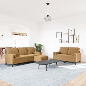 vidaXL Σετ Σαλονιού 3 Τεμ. Καφέ Βελούδινο με Μαξιλάρια/Στηρίγματα