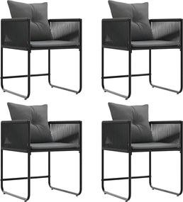 vidaXL Καρέκλα με μαξιλάρι 4 pcs Μαύρο και Ανθρακί Ράτα PE