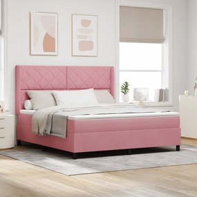 vidaXL Κρεβάτι Box Spring με Στρώμα & LED Ροζ 180x200 εκ Βελούδο