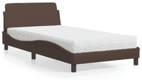 Κρεβάτι με Στρώμα Καφέ 100x200 εκ. από Συνθετικό Δέρμα