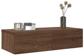 vidaXL Ράφι τοίχου με συρτάρια καφέ δρυς 60x26,5x15 cm Ξύλο μηχανής