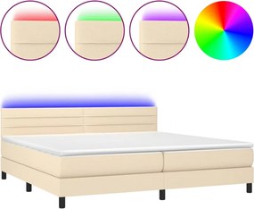 vidaXL Κρεβάτι Boxspring με Στρώμα &amp; LED Κρεμ 200x200 εκ. Υφασμάτινο