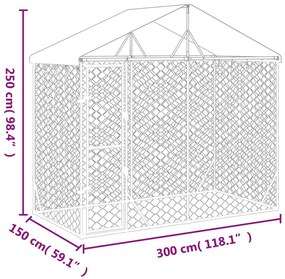 vidaXL Κλουβί Σκύλου Εξ. Χώρου με Οροφή Ασημί 3x1,5x2,5 μ Γαλβ. Ατσάλι