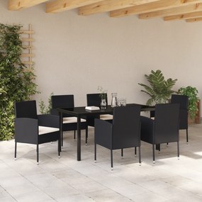 vidaXL Σετ Φαγητού Κήπου 7 Τεμαχίων με Μαξιλάρια Μαύρο Πολυ Ρατάν
