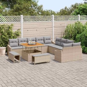 vidaXL Σετ Καναπέ Κήπου με μαξιλάρι 13 pcs Μπεζ Πολυ ράταν