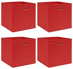 Κουτιά Αποθήκευσης 4 τεμ. Κόκκινα 32 x 32 x 32 εκ. Υφασμάτινα - Κόκκινο