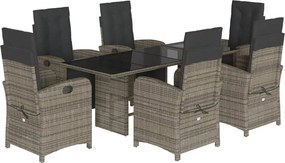 vidaXL Σετ Τραπεζαρίας Κήπου 7 τεμ. Γκρι Συνθ. Ρατάν με Μαξιλάρια