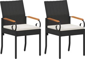vidaXL Καρέκλες Κήπου με μαξιλάρι 2 pcs Μαύρο και Κρεμ Λευκό