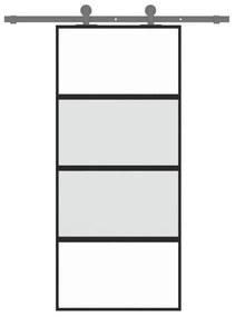 Συρόμενη Πόρτα Μαύρη 90 x 205 εκ. από Ψημένο Γυαλί &amp; Αλουμίνιο - Μαύρο