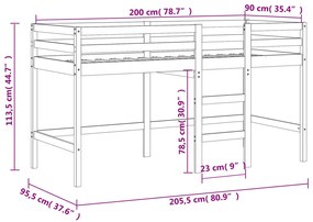 Υπερυψ. Κρεβάτι με Κουρτίνες Ροζ 90 x 200 εκ. Μασίφ Ξύλο Πεύκου - Ροζ