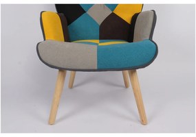 Πολυθρόνα ArteLibre BRIAR Κίτρινο/Μπλε Patchwork Ύφασμα/Ξύλο 73x69x96cm