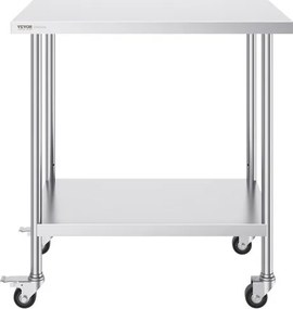 VEVOR Stainless Steel Work Table Commercial Prep Table 24x36 Inch With 4 Casters