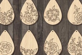 Intra απο ξύλο plywood  Χρώμα wenge 3mm-4mm πάχος - Σκουλαρίκια χαραγμένα με τριαντάφυλλα Δίασταση 39x2 cm INTRAFABR-61700690