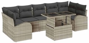 vidaXL Set Sofa Κήπου 8 τεμαχίων με Μαξιλάρια σε Ανοιχτό Γκρι Πολυ Ρατάν