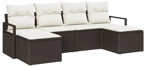 vidaXL Σετ Καναπέ Κήπου 6 pcs Καφέ, Κρέμα Πολυ rattan, βαμμένο ατσάλι