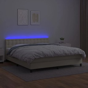 vidaXL Κρεβάτι Boxspring με Στρώμα &amp; LED Κρεμ 160x200 εκ. Συνθ. Δέρμα