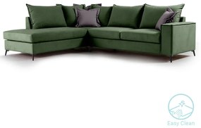 Γωνιακός καναπές δεξιά γωνία Romantic pakoworld ύφασμα κυπαρισσί-ανθρακί 290x235x95εκ - Ύφασμα - 168-000034