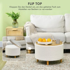 HOMCOM Σκαμπό, ταμπουρέ με αποθηκευτικό χώρο, αναστρέψιμο καπάκι, 56 cm x 56 cm x 42 cm, Λευκό