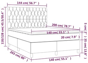 Κρεβάτι Boxspring με Στρώμα &amp; LED Σκ.Γκρι 140x200 εκ Υφασμάτινο - Γκρι