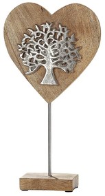 Διακοσμητικό Καρδιά Με Δέντρο Της Ζωής Σε Βάση Φυσικό/Ασημί Ξύλο/Αλουμίνιο 1.5x20x36cm | Συσκευασία 1 τμχ