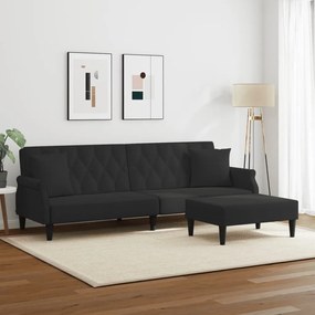 Καναπές Κρεβάτι Διθέσιος Μαύρος Βελούδινος Μαξιλάρια/Υποπόδιο - Μαύρο