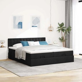 vidaXL Οθωμανικό κρεβάτι με στρώματα &amp; LEDs Μαύρο 200x200cm ύφασμα