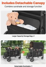 VEVOR Wagon Stroller for 4 Kids Push Pull Collapsible Stroller 330LBS Loading