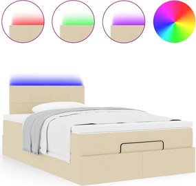 vidaXL Οθωμανικό κρεβάτι με στρώμα &amp; LEDs Cream 120x190cm ύφασμα