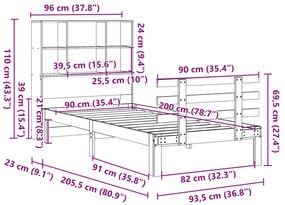 Κρεβάτι Βιβλιοθήκη Χωρίς Στρώμα 90x200 εκ. Μασίφ Ξύλο Πεύκου - Καφέ