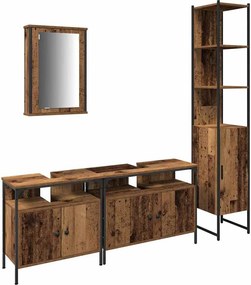 vidaXL Σετ Επίπλων Μπάνιου με ράφι 4 pcs Παλιό Ξύλο Επεξεργασμένο ξύλο