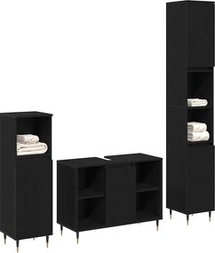 vidaXL Σετ Επίπλων Μπάνιου με ράφι 3 pcs Μαύρη Οξυά Επεξεργασμένο ξύλο