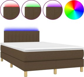 vidaXL Κρεβάτι Boxspring με Στρώμα &amp; LED Σκ.Καφέ 120x190εκ. Υφασμάτινο