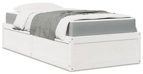 Κρεβάτι με Στρώμα Λευκό 90x190 εκ Μασίφ Ξύλο Πεύκου