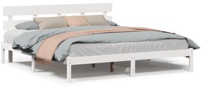 vidaXL Κρεβάτι με Κεφαλάρι Λευκό 180x200 εκ Μασίφ Ξύλο Πεύκου
