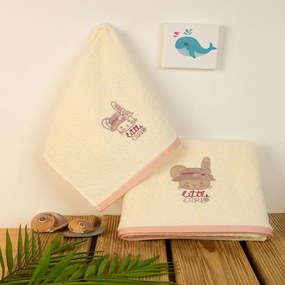 Πετσέτες Βρεφικές Με Κέντημα Rabbit Girl 148 (Σετ 2τμχ) Ecru DimCol Towels Set 70x140cm 100% Βαμβάκι