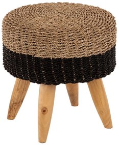 Σκαμπό Beam HM7827 Φ43x45cm Teak Ξύλο-Seagrass Natural-Black Ξύλο,Ψάθα