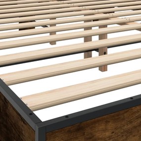 vidaXL Πλαίσιο Κρεβατιού Καπνιστή Δρυς 150x200εκ. Επεξ. Ξύλο &amp; Μέταλλο