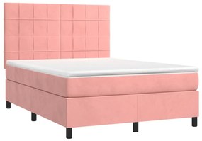 vidaXL Κρεβάτι Boxspring με Στρώμα &amp; LED Ροζ 140x190 εκ. Βελούδινο