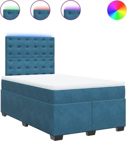 vidaXL Κρεβάτι Boxspring με Στρώμα Μπλε 120x190 εκ. Βελούδινο