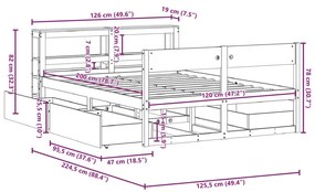 Σκελετός Κρεβατιού Χωρίς Στρώμα 120x200 εκ Μασίφ Ξύλο Πεύκου - Καφέ