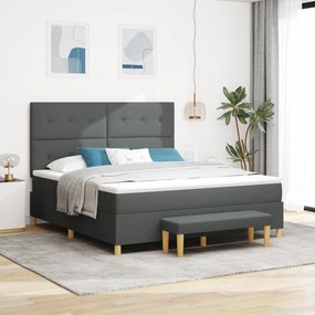 vidaXL Κρεβάτι με Στρώμα & Πάγκο Σκούρο Γκρι 180x200 cm Ύφασμα