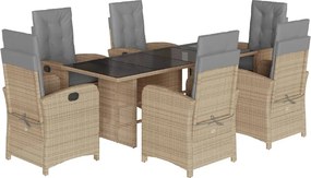 vidaXL Σετ Τραπεζαρίας Κήπου 7 τεμ. Μικτό Μπεζ Συνθ. Ρατάν &amp; Μαξιλάρια