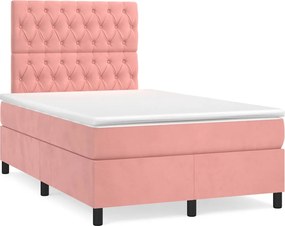 vidaXL Κρεβάτι Boxspring με Στρώμα Ροζ 120x190 εκ. Βελούδινο