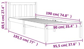 Σκελετός Κρεβ. Χωρίς Στρώμα Καφέ Κεριού 90x190 εκ Μασίφ Πεύκο - Καφέ